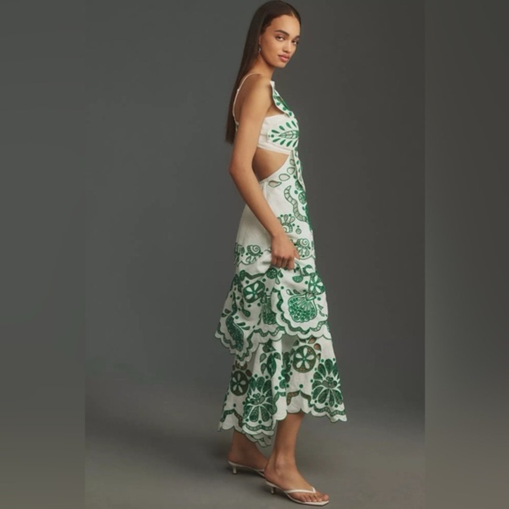 Anthropologie Farm Rio Flower Richelieu Linen Midi Dress - Picture 4 of 9